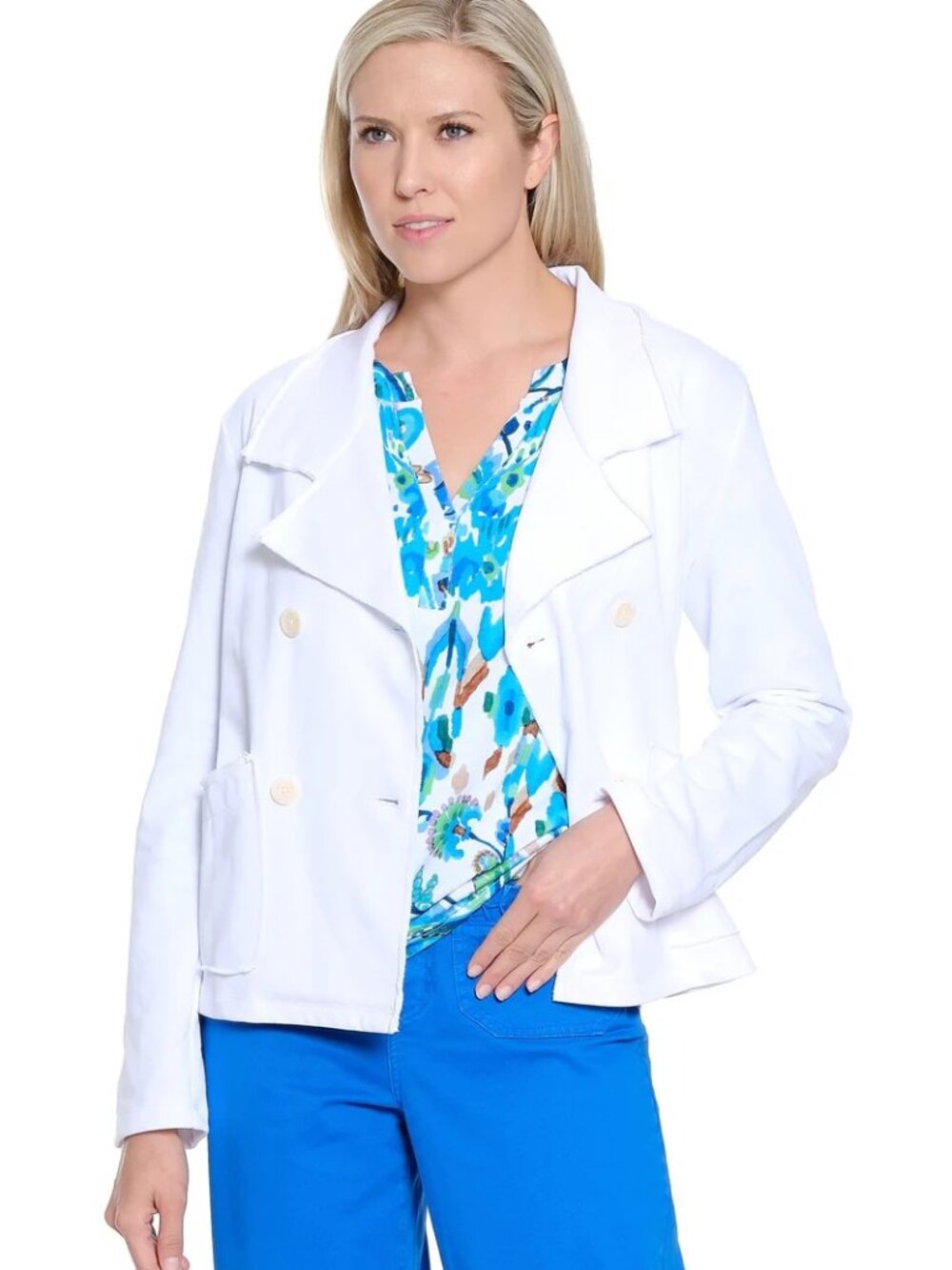 NWT French Terry Double-Breasted Knit Jacket, White